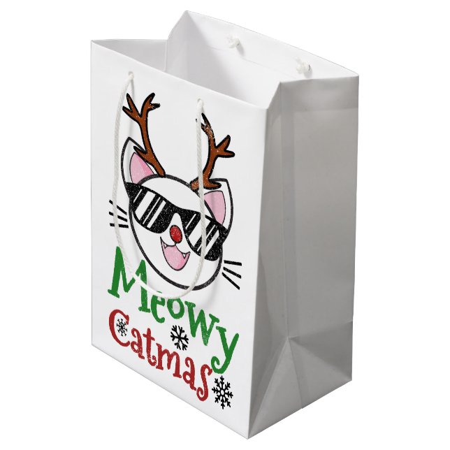 Meowa Catmas Christmas Kitty Cat Red Nose Reindeer Mittlere Geschenktüte (Rückseite Schrägansicht)