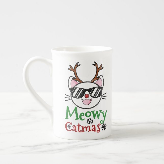 Meowa Catmas Christmas Kitty Cat Red Nose Reindeer Prozellantasse (Links)