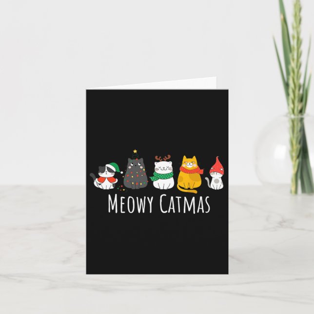 Meowa Catmas Niedlich Cat Weihnachtsmannmütze Weih Karte (Vorderseite)