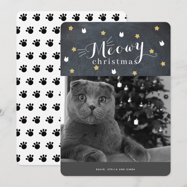 Meowa Christmas Chalkboard Foto Holiday Card Einladung (Vorne/Hinten)