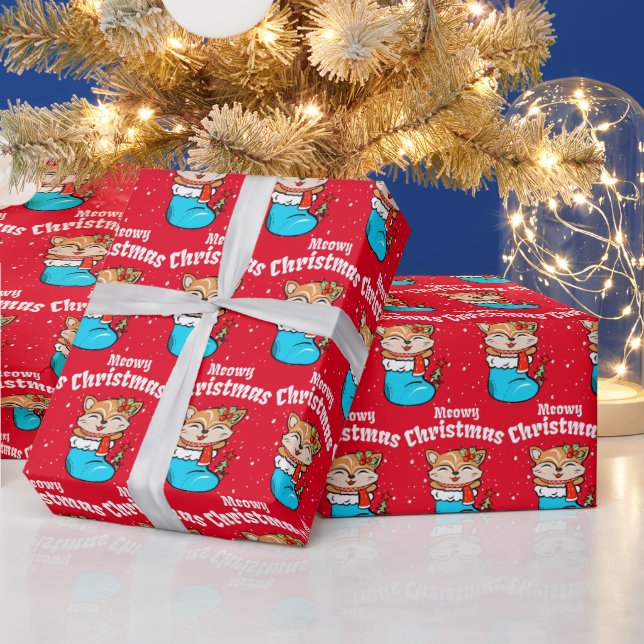 Meowa Christmas Pattern Funny Cat Christmas Wrappi Geschenkpapier (Feiertage)