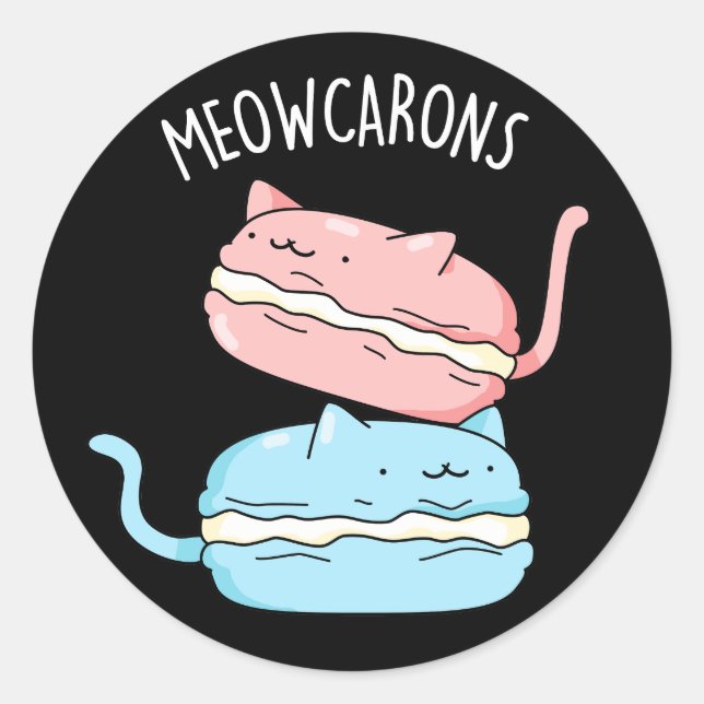 Meowcarons Funny Macaron Pun Dark BG Runder Aufkleber (Vorderseite)