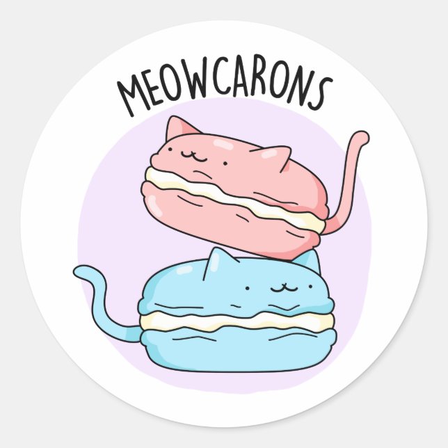 Meowcarons Funny Macaron Pun Runder Aufkleber (Vorderseite)