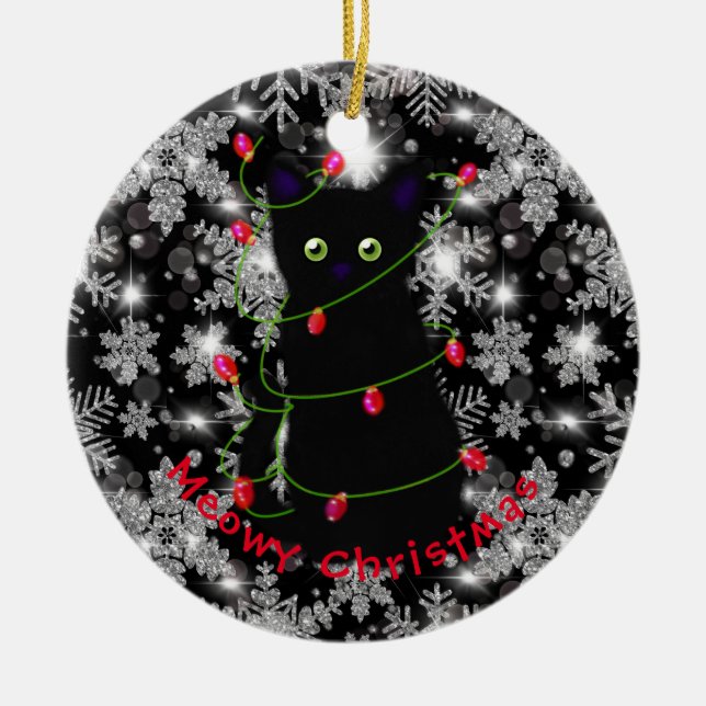 Meowcat Weihnachts-Rotgrüne Tinkelleuchten Keramik Ornament (Vorne)