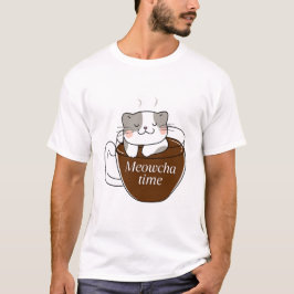 Meowcha Time Chat in Coffee Cup Design T-Shirt