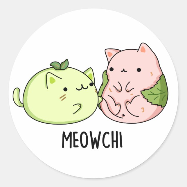 Meowchi Funny Mochi Pun Runder Aufkleber (Vorderseite)