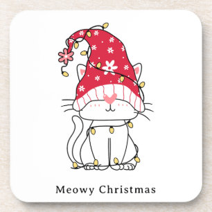 MeowChristmas Funny Niedliche Weihnachtskatze Getränkeuntersetzer