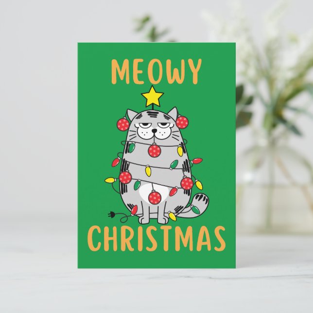 MeowChristmas Funny Weihnachtskarte (Stehend Vorderseite)