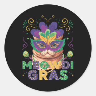 Meowdi Gras Funny Mardi Gras Cat Lover Runder Aufkleber