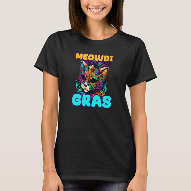 Meowdi Gras Mardi Gras Cat T-Shirt (Vorderseite)