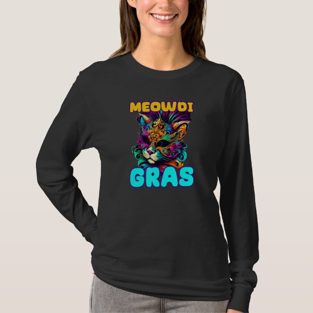 Meowdi Gras Mardi Gras Cat T-Shirt (Vorderseite)