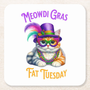 Meowdi Gras Mardi Gras mit Kitten Fett Dienstag Rechteckiger Pappuntersetzer
