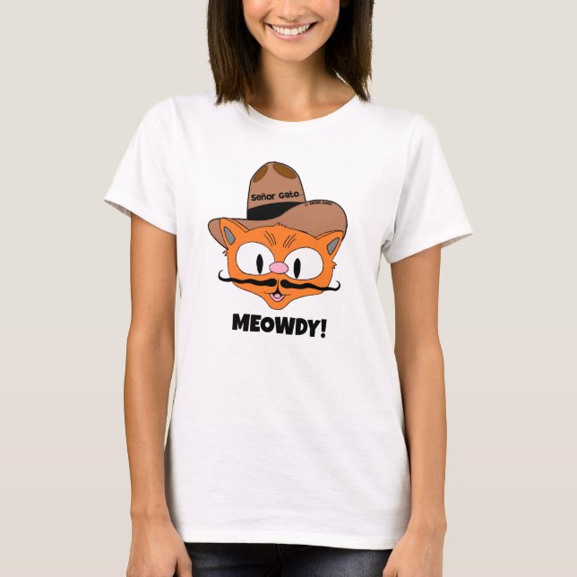 MEOWDY! Cartoon Mustache Cowboy Cat T - Shirt (Vorderseite)