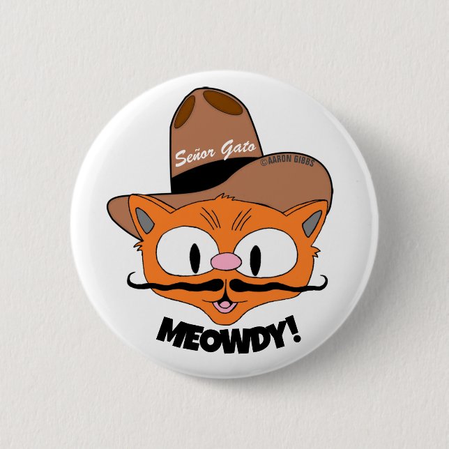 MEOWDY! Cartoon Mustache Cowboy Chat-Taste Button (Vorderseite)