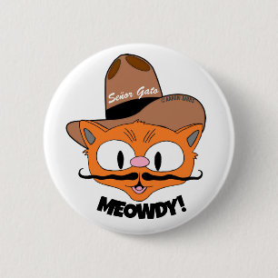 MEOWDY! Cartoon Mustache Cowboy Chat-Taste Button