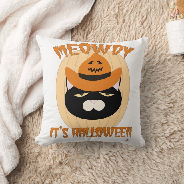 Meowdy Cowboy Cat Halloween Fun Kissen (Decke)