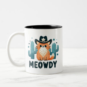 Meowdy Cowboy Hat Cactus cat Zweifarbige Tasse
