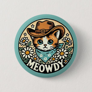 Meowdy Cowboy Kitty Cat Button