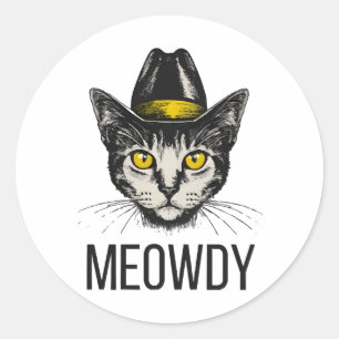 Meowdy Funny Cat Runder Aufkleber