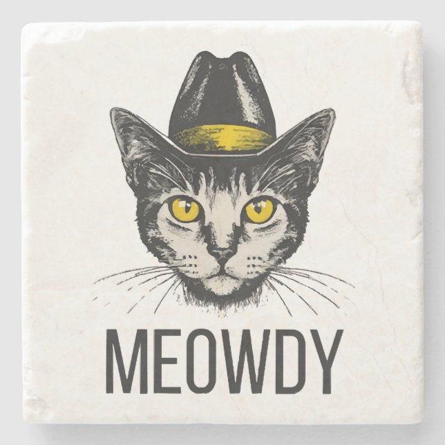 Meowdy Funny Cat Steinuntersetzer (Vorderseite)