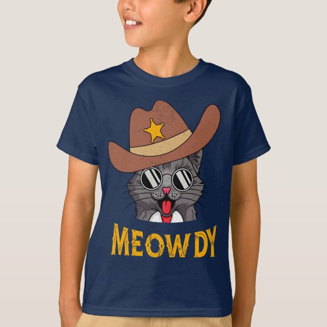 Meowdy! Funny Country Cat mit Cowboy-Hut-Geschenk T-Shirt (Vorderseite)