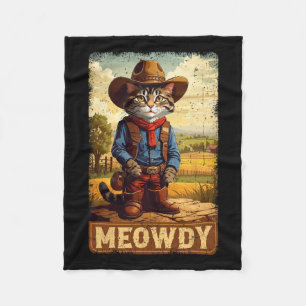Meowdy Funny Country Side Cat Hat Vintag Cowboy C Fleecedecke