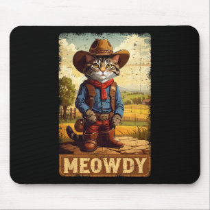 Meowdy Funny Country Side Cat Hat Vintag Cowboy C Mousepad