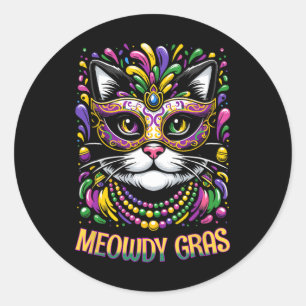 Meowdy Gras Cat Kitten Masquerade Mardi Gras Beads Runder Aufkleber