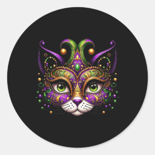Meowdy Gras Cat Kitten Masquerade Mardi Gras Beads Runder Aufkleber