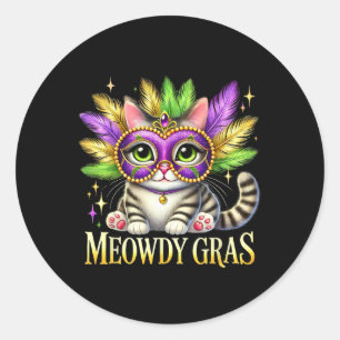 Meowdy Gras Niedlich Mardi Gras Cat Festival Mar Runder Aufkleber
