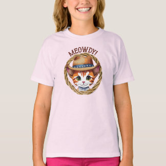 Meowdy! Niedlich Kitten mit Cowboy-Hut T-Shirt