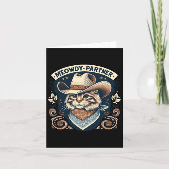Meowdy Partner Cat Cowboy Hat Howdy Funny Country Karte (Vorderseite)