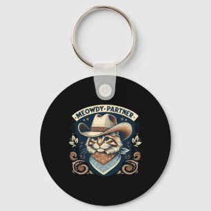 Meowdy Partner Cat Cowboy Hat Howdy Funny Country Schlüsselanhänger