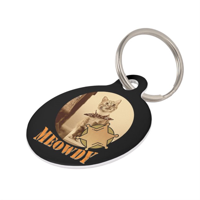 Meowdy Texan Cat Cowboy Sheriff Personalisiert Haustiermarke (Seite)