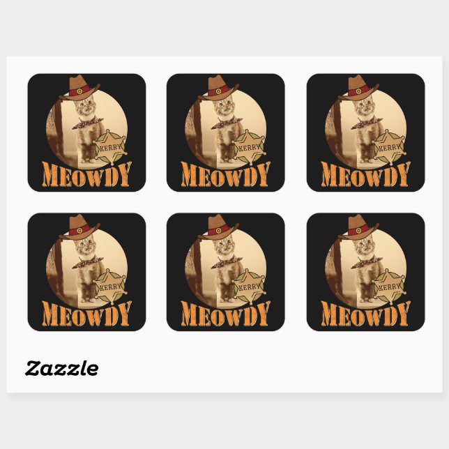 Meowdy Texan Cat Cowboy Sheriff Personalisiert Quadratischer Aufkleber (Blatt)