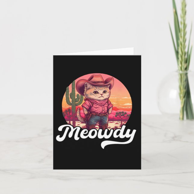Meowdy Texas Cat Meme Country Music Cowgirl Niedli Karte (Vorderseite)