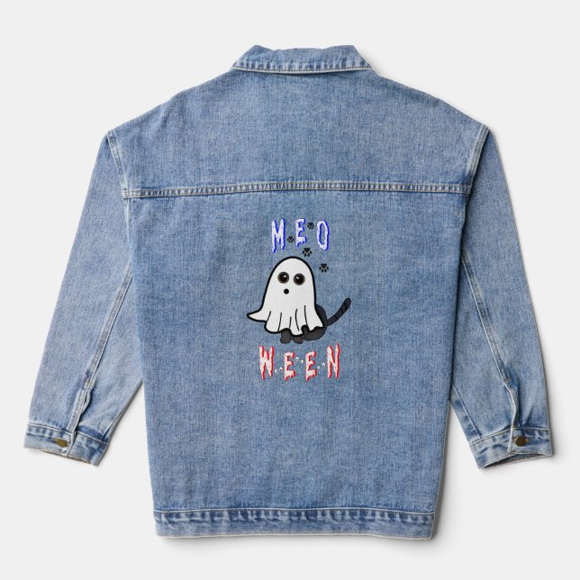 Meoween Ghost Kitten 31 Cat USA Oktober Halloween Jeansjacke (Rückseite)