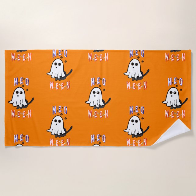 Meoween Ghost Kitten 31 Cat USA Oktober Halloween Strandtuch (Vorderseite)