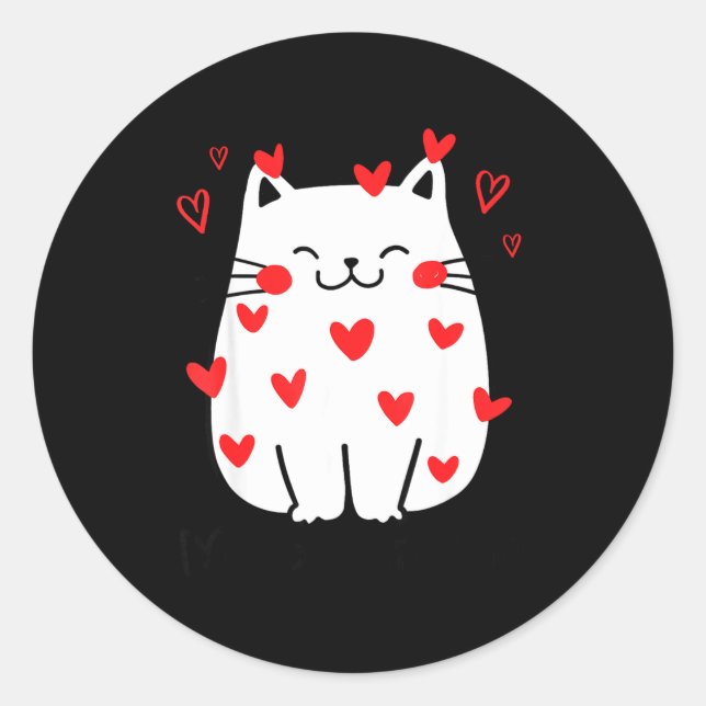 Meowentine Cute Cat Valentines Day Heart Meow Kitt Runder Aufkleber (Vorderseite)