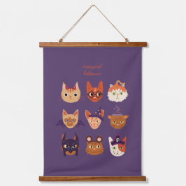 Meowgical Cat in Kostümen Halloween Wandteppich Mit Holzrahmen