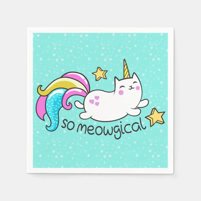 Meowgical Niedlich Unicorty Kitty Glitzer Glitzern Serviette (Vorderseite)