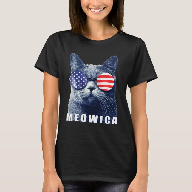Meowica 4. Juli Cat Style Amerika T-Shirt (Vorderseite)