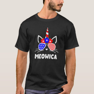 Meowica 4. Juli Einhorn Katze US Flagge Sonnenbril T-Shirt