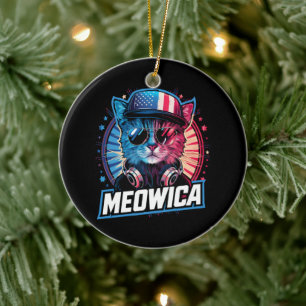 Meowica 4. Juli Katze Amerikanische Flagge Amerika Keramik Ornament