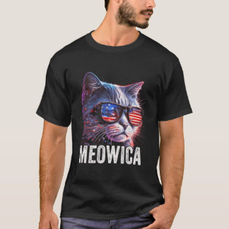 Meowica 4. Juli Katze Amerikanische Flagge Amerika T-Shirt