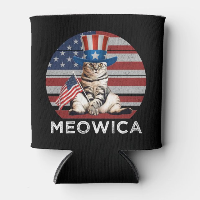 Meowica 4. Juli Patriotische Amerikanische Katze Dosenkühler (Vorderseite)