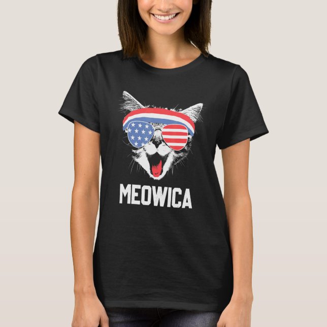 Meowica 4th July Pawtriotic Kitty Merica Cat Us Fl T-Shirt (Vorderseite)