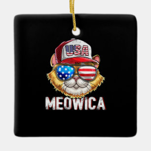 Meowica American Flag Cat 4th July Trucker Keramikornament