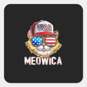 Meowica American Flag Cat 4th July Trucker Quadratischer Aufkleber