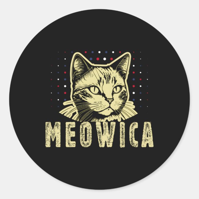 Meowica Cat 4th July Sonnenbrille Merica Cat Ameri Runder Aufkleber (Vorderseite)